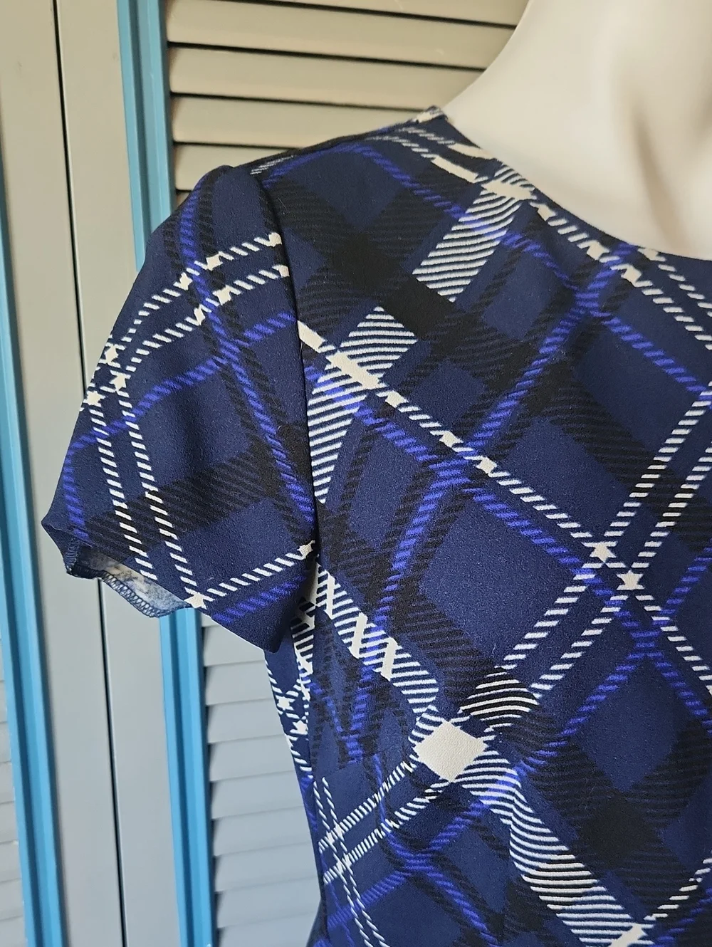 Vince Camuto Navy Plaid Fit & Flare Dress - Picture 4 of 10